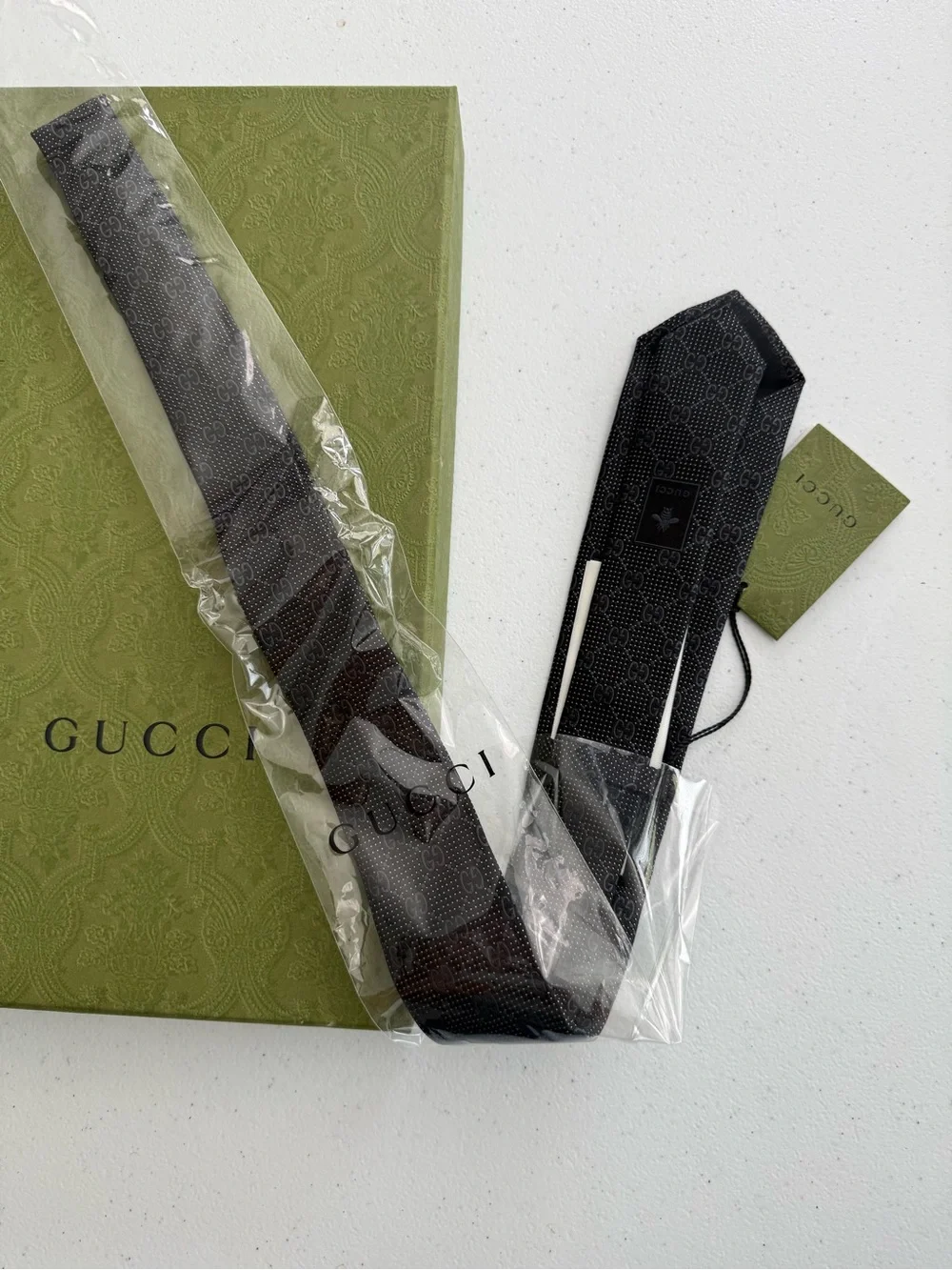 Authentic Gucci Black Textured GG Silk Tie